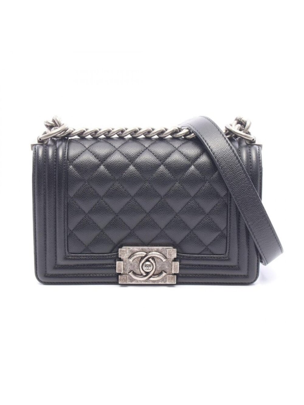 Chanel Shoulder Bag Boy Small Black Caviar Leather Chain